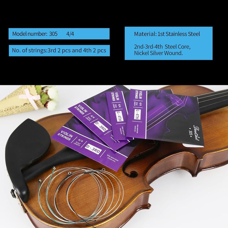 Danchet Violin Strings 4/4 D3. 2 pcs & G4. 2 pcs Senior Level, Ball End, Nickel Silver Wound 305… - Image 5